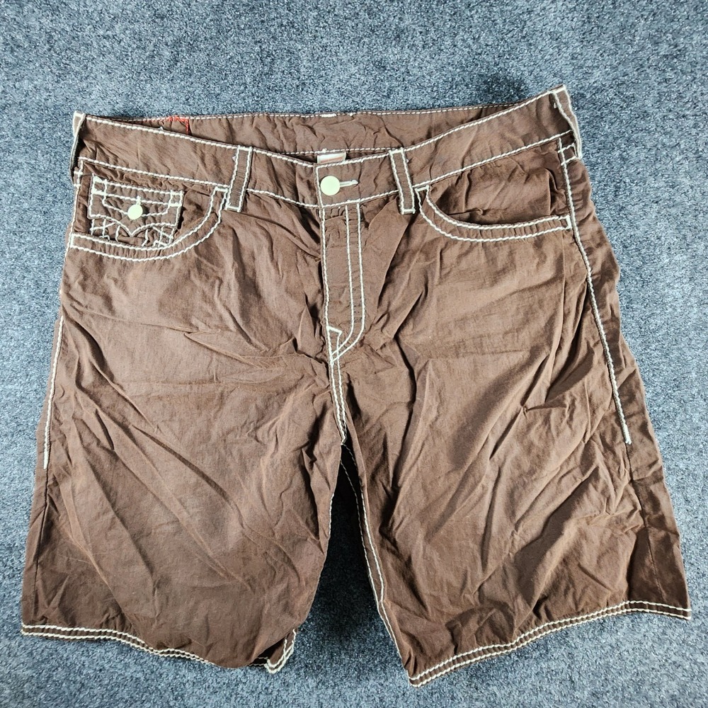 Y2K True Religion Big T Board Shorts Men Size 40 Rock Brown Beach Summer